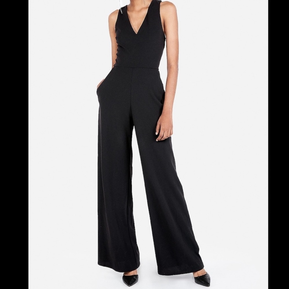 Express v-neck, cross-back, wide leg jumpsuit